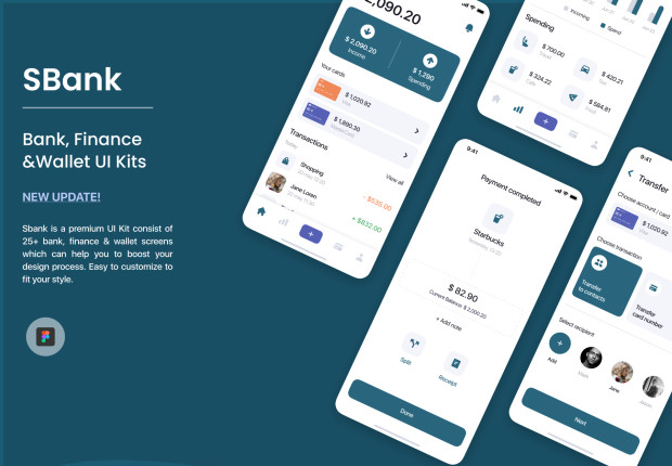 SBank - Minimalist & clean Bank, Finance &Wallet Figma UI Kits